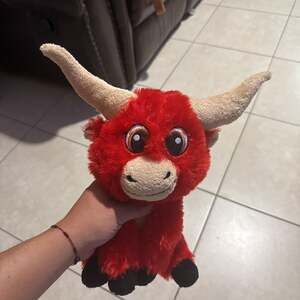 Bright Red Longhorn Bull Plush Stuffed Animal - Soft Toy 10 inch